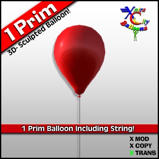 1 Prim Red Balloon - Carnival - Transfer - Xntra City Balloons