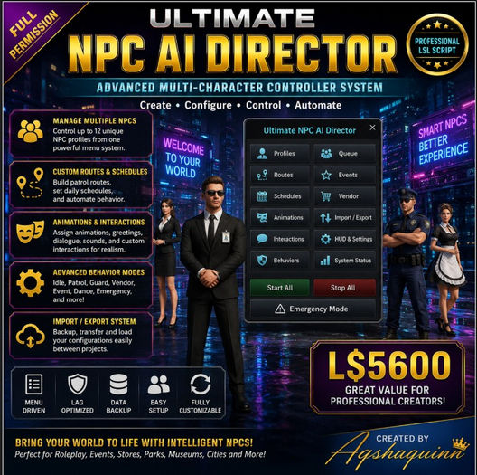 Ultimate NPC AI Director System for Second Life | Advanced Multi-Character Controller LSL Script