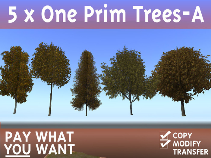 Second Life Marketplace - PAY WHAT YOU WANT - 5 x One Prim Trees-A