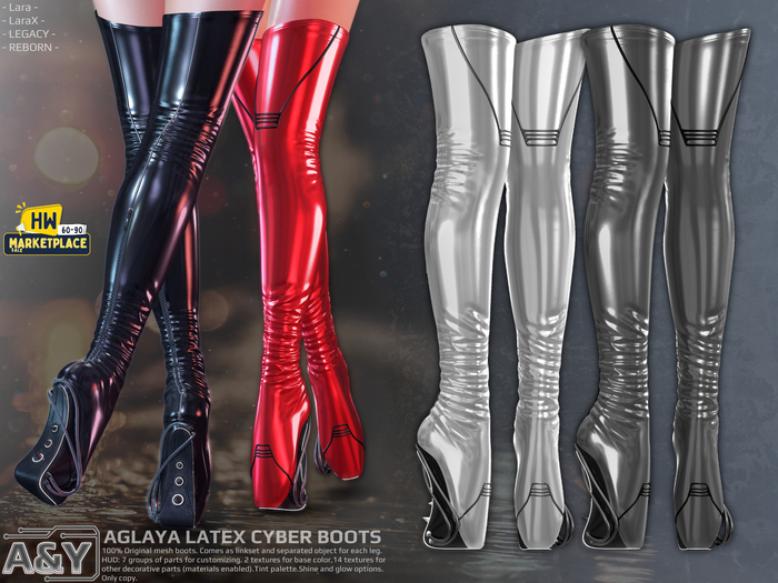 A&Y Aglaya Latex Cyber Boots - White