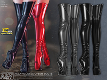 A&Y Aglaya Latex Cyber Boots - Black