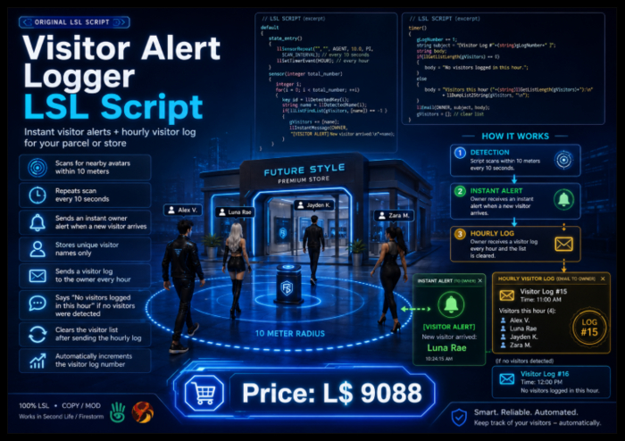 Second Life Marketplace - C195* Visitor Logger & Instant Alerts Script ...