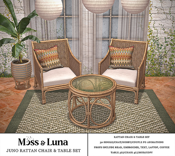 Moss & Luna- Juno Rattan Chair & Table Set (add)