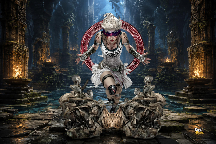 Blind Oracle – Dark Ritual Guardian Sculpture