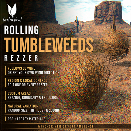 Rolling Tumbleweed Rezzer - Realistic Wind-Driven Movement - HUD Control