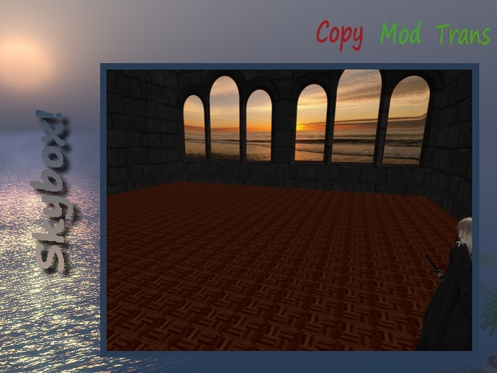 Skybox 30x20m with beach-sight / scripted rug / Walls made of Stone
