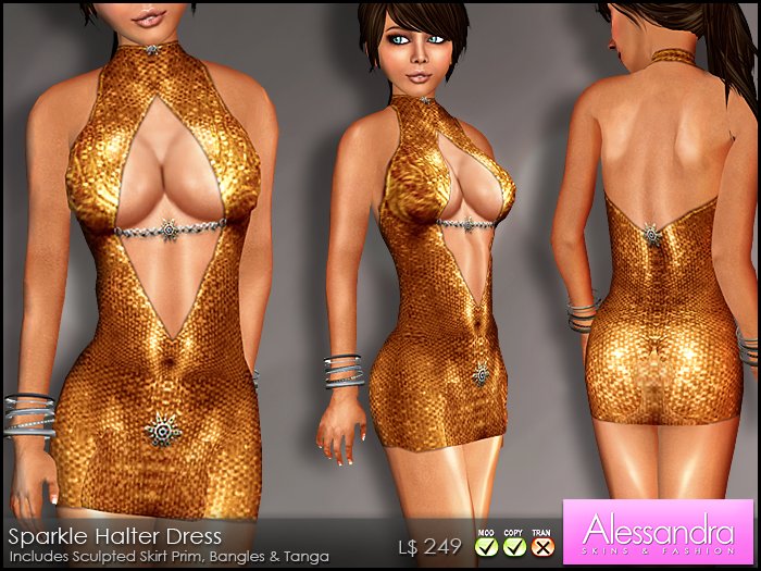 ALESSANDRA - Sparkle Halter Dress GOLD