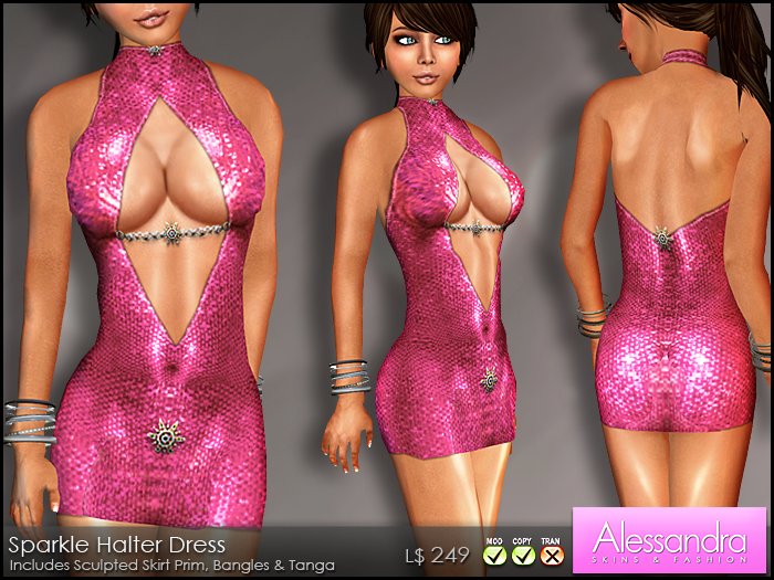 ALESSANDRA - Sparkle Halter Dress PINK