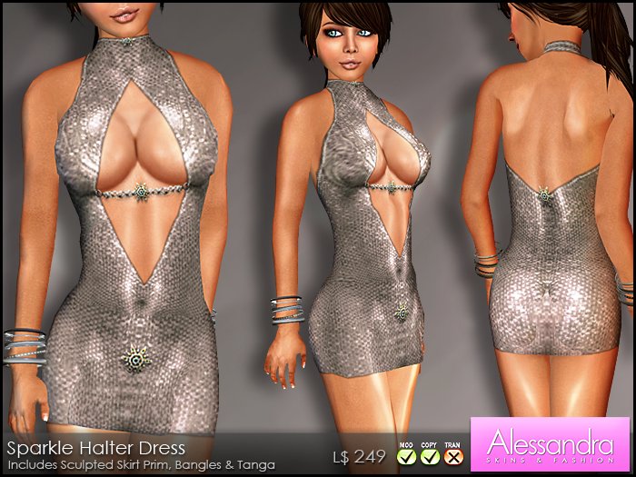 ALESSANDRA - Sparkle Halter Dress SILVER