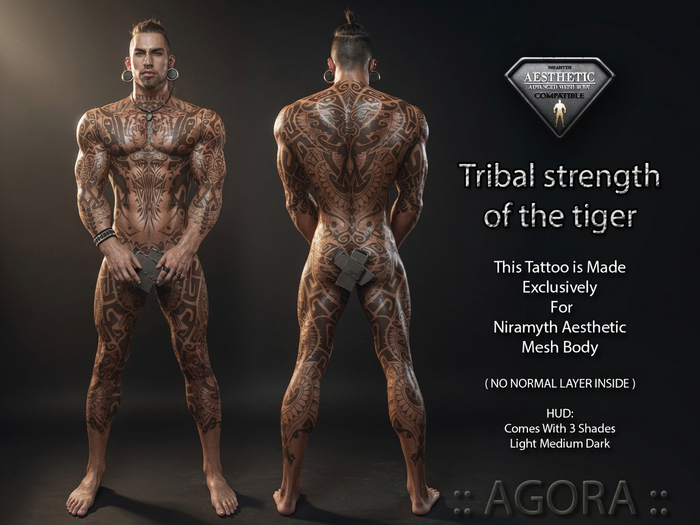 AGORA TATTOO EXCLUSIVELY FOR NIRAMYTH AESTHETIC BODY MESH - Tribal strength of the tiger - Full Body