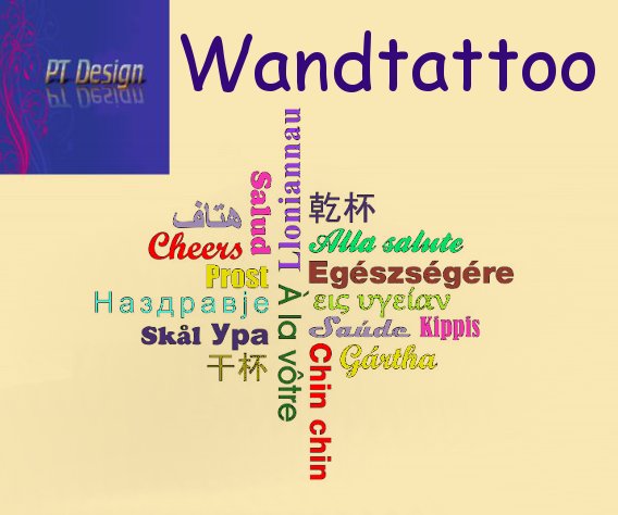 PT Wandtattoo  "Cheers, Prost, Salud"
