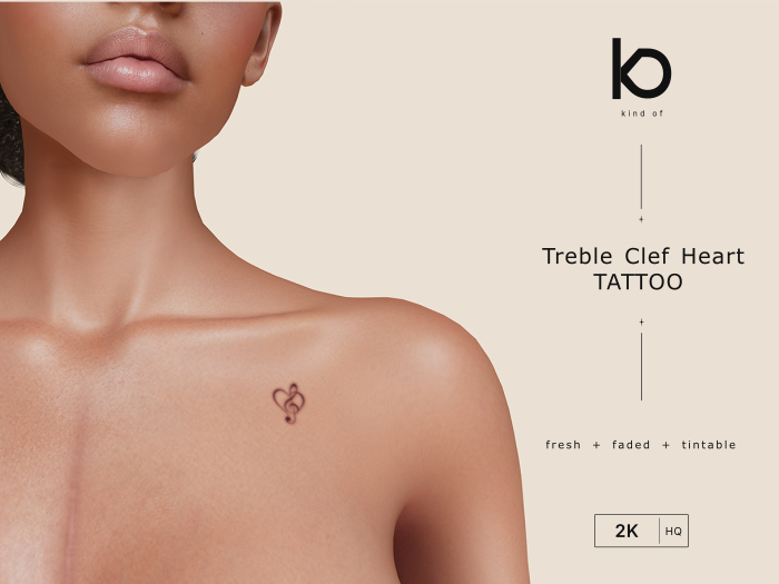 Kind Of - Treble Clef Heart Tattoo | Gift | 2K BOM | Tintabl