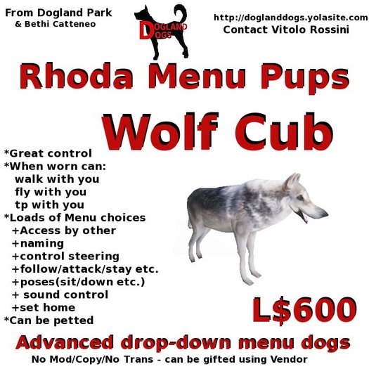 Wolf Cub - Rhoda Menu Pup (Boxed),1.01