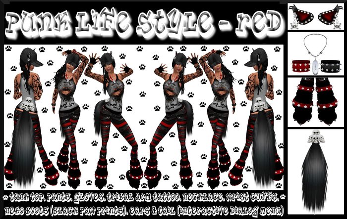 T&C Punk Life Style Neko Outfit (Grunge/Goth/Urban/RP) RED