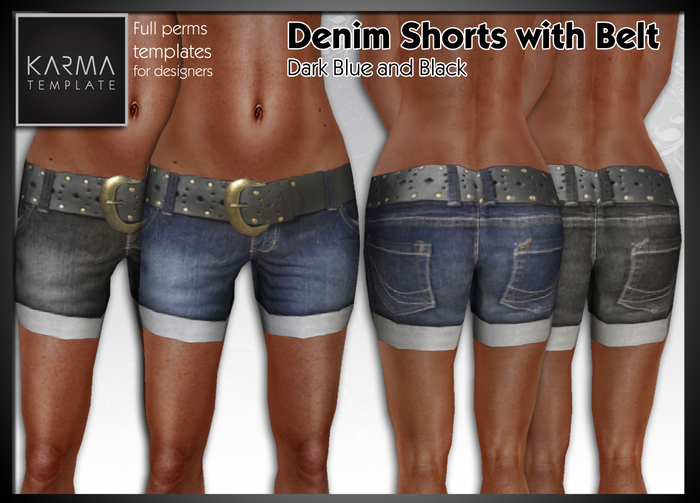 Karma Template - TGA - Shorts Jeans with Black belt - Blue and Black - Full Permission