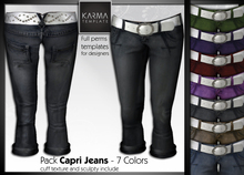 Karma Template - TGA - Pack Realistic Capris Jeans with White belt - 7 Color - Sculpted cuffs include