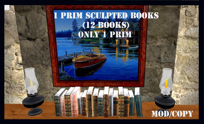1 prim sculpted books