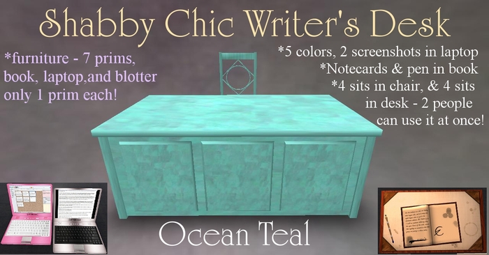 [offM] Shabby Chic Writer's Desk - Ocean Teal 