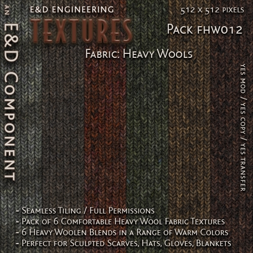 [FHW012] 6 512px Wool Fabric Textures in Warm Colors for Autumn and Winter Sweater Hat and Scarf by E&D ENGINEERING