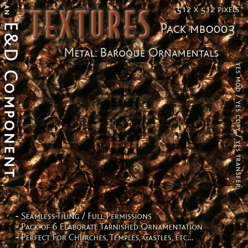 [MBO003] 6 Elaborate Tarnished Baroque / Rococo Metalwork Textures from E&D ENGINEERING