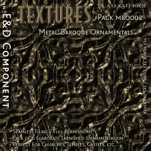 [MBO002] 6 Elaborate Tarnished Baroque / Rococo Metalwork Textures from E&D ENGINEERING