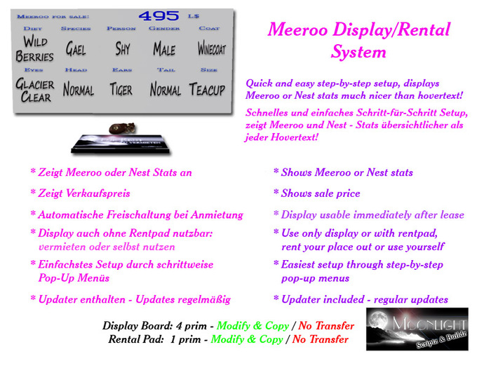 Meeroo Rental Stand - Display Board and Rentbox for Meeroos and Nests