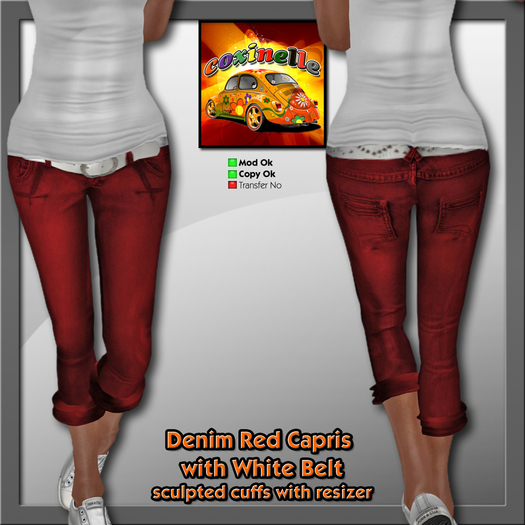  Coxi - Capris Jeans Red with belt female