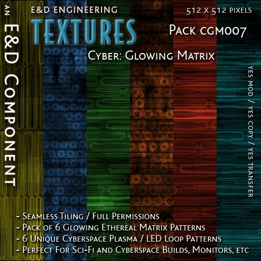 [CGM007] 6 512px Glowing LED Light Loop Matrix Textures for Cyber Lighting Effects Colorful Backdrops by E&D ENGINEERING