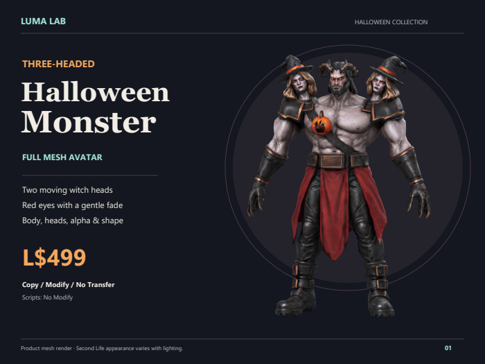 Second Life Marketplace - Luma Lab - Three-Headed Halloween Monster Avatar