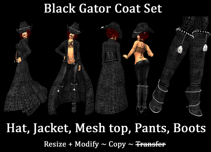 .:harmless INK:. Black Gator Coat Set