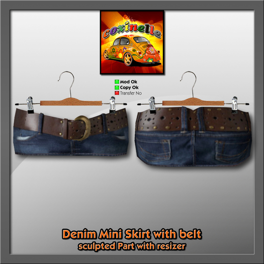Coxi -  Denim Mini Skirt with belt