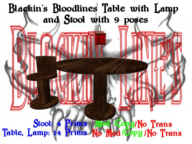 Blackin's Bloodlines Table with Lamp and Stool 