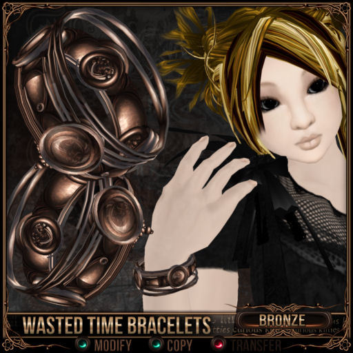 =^.^= Curious Kitties - Wasted Time Bracelets - Bronze 