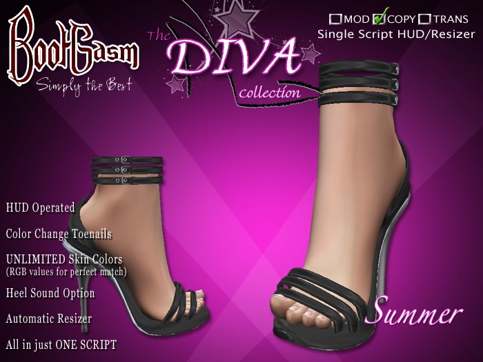Bootgasm Diva Summer Black High Heels w/ Toes