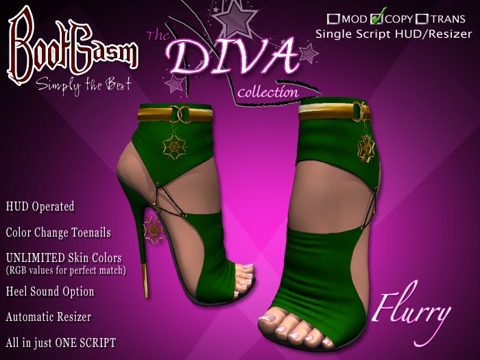 Bootgasm Diva Flurry Green High Heels w/ Toes