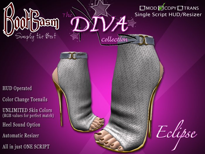 Bootgasm Diva Eclipse Grey High Heels w/ Toes