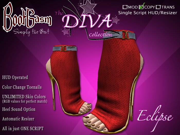 Bootgasm Diva Eclipse Red High Heels w/ Toes