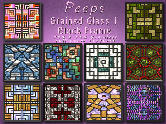 Peeps Textures Stained Glass 1 Black Frame