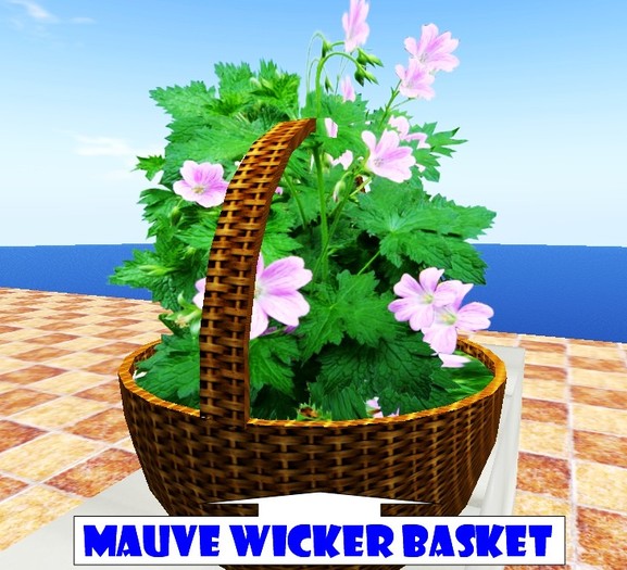 WICKER BASQUET WITH MAUVE FLOWERS
