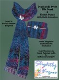 Slightly Vague Hand Painted Diamonds Silk Dress Scarf With Diamond Butterfly Pin & Animated Clutch Purse Set