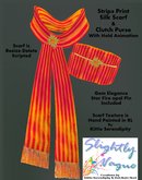 Slightly Vague Hand Painted Stripes Silk Dress Scarf With Gold Sunburst and Fire Opal Pin & Animated Clutch Purse Set