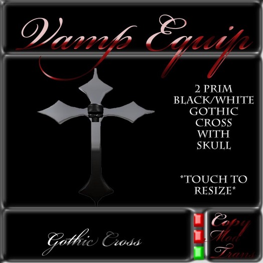 Black/White Gothic Cross w/Skull