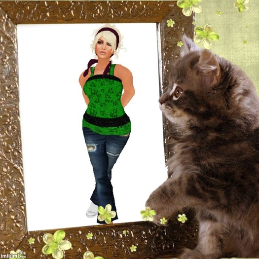 green kittykat tank &jeans