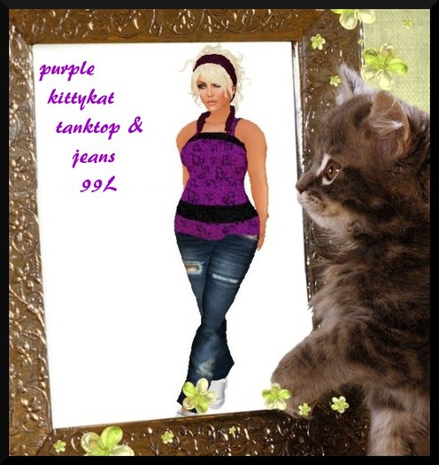 Purple kittykat tank &jeans