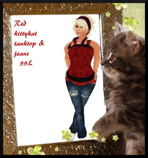 Red kittykat tank &jeans