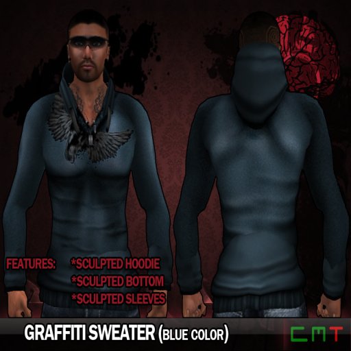 [OverDose]- Graffiti Urban Style  Sweater - Blue 