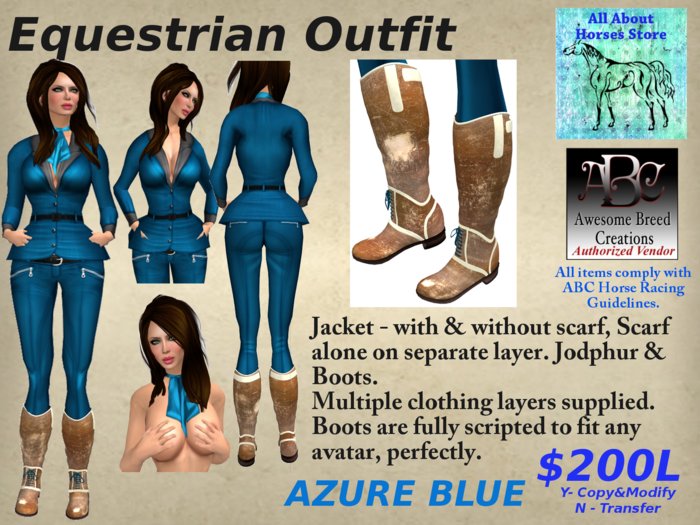 Horse Riding / Equestrian Outfit : Azure Blue