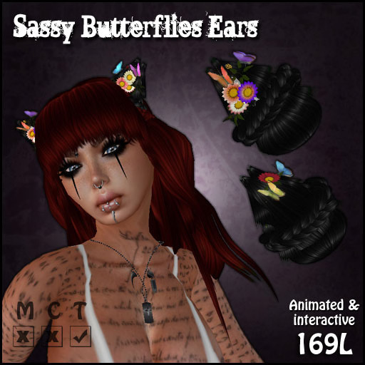 [Sassy Kitty Designs] Sassy Butterflies Ears Black