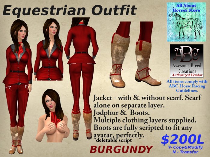 Horse Riding / Equestrian Outfit : Burgundy
