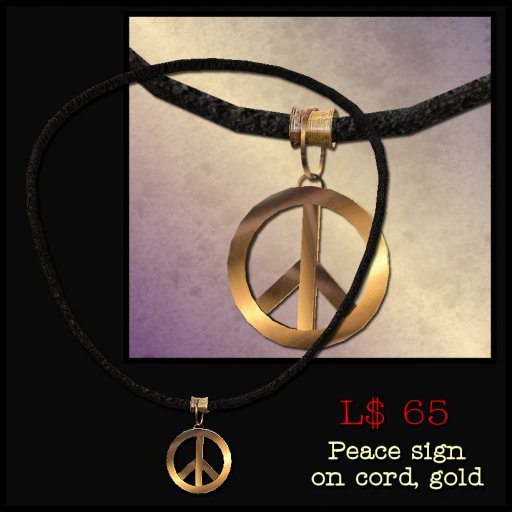 Necklace Peace gold on thick cord